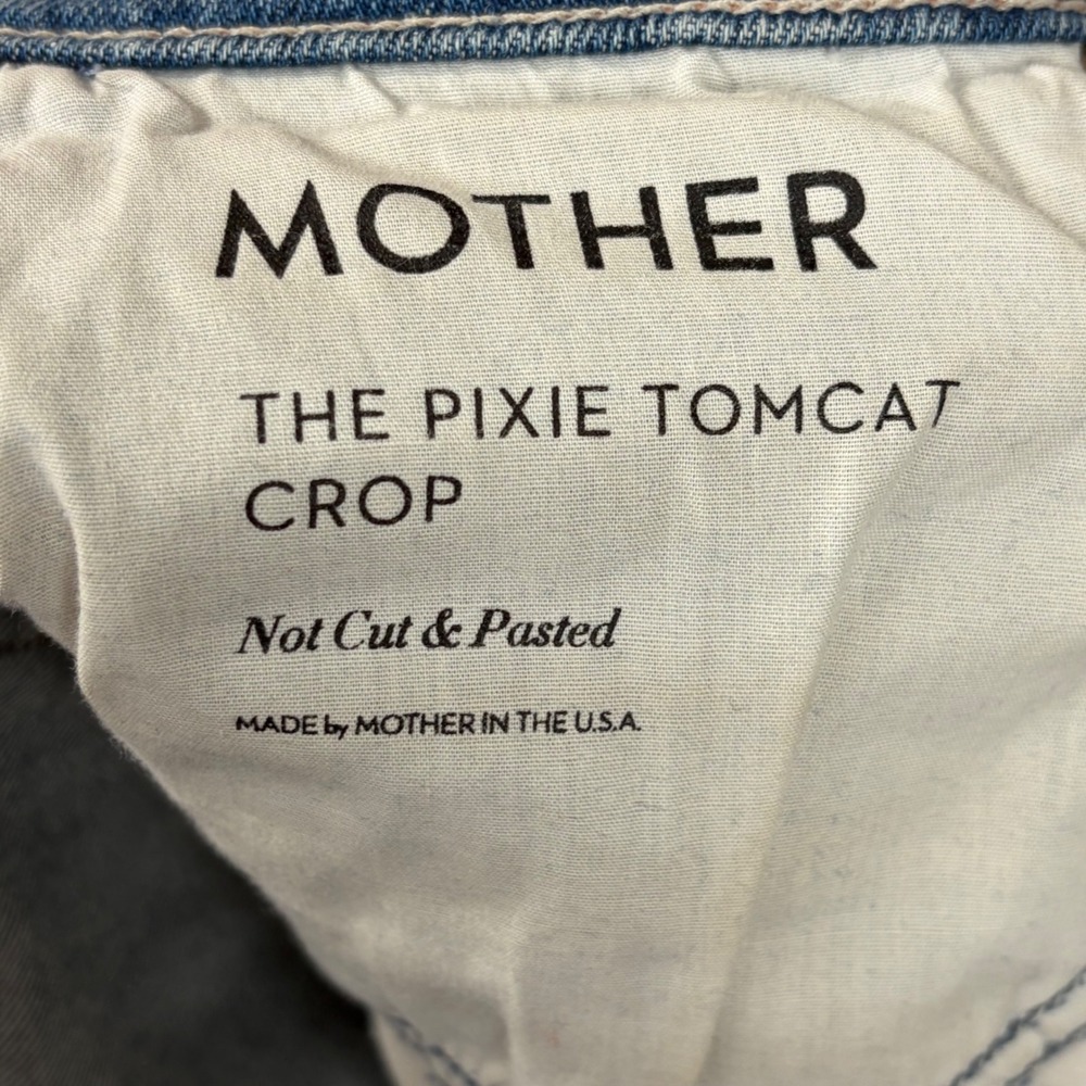 Mother The Pixie Tomcat Crop Jeans Not Cut & Pasted Distressed Blue 25 10194-624 - Picture 8 of 9